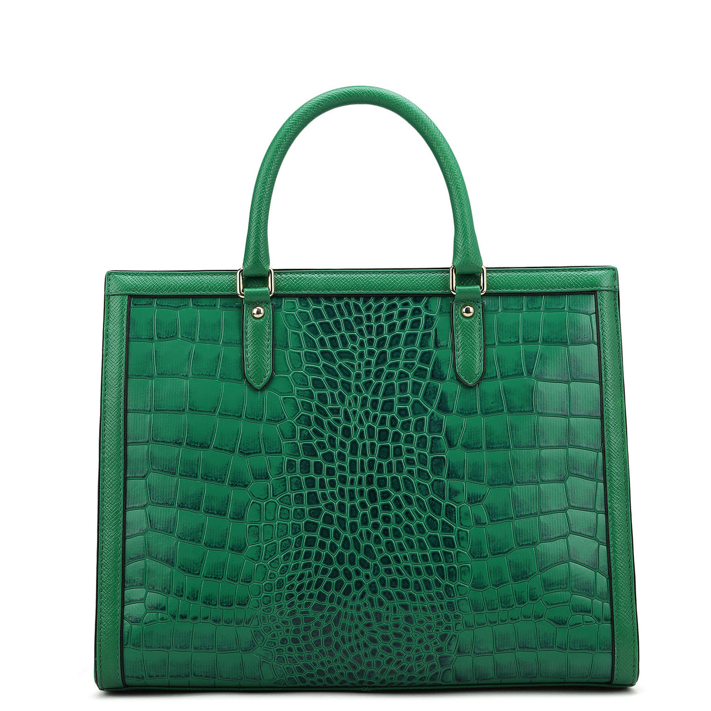 Medium Croco Leather Book Tote - Sea Weed