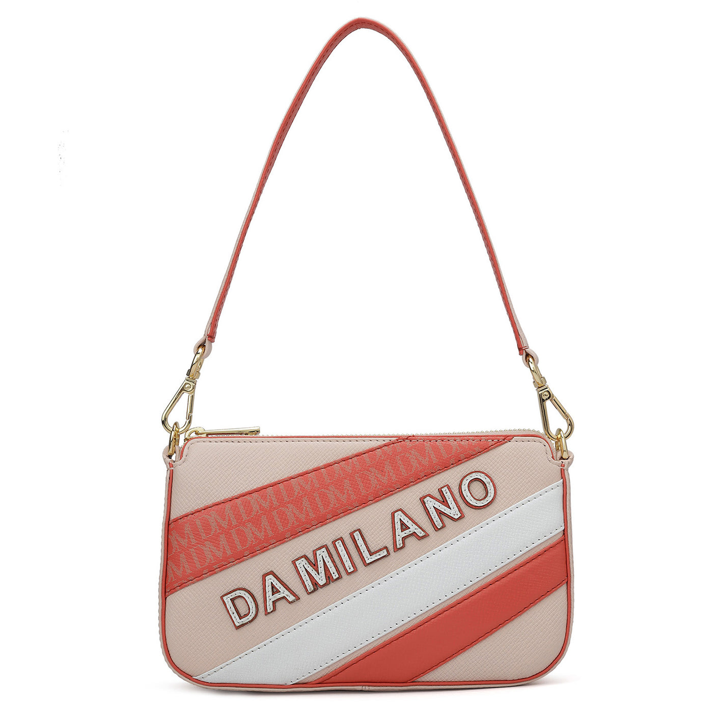 Small Franzy Monogram Leather Baguette - Blush