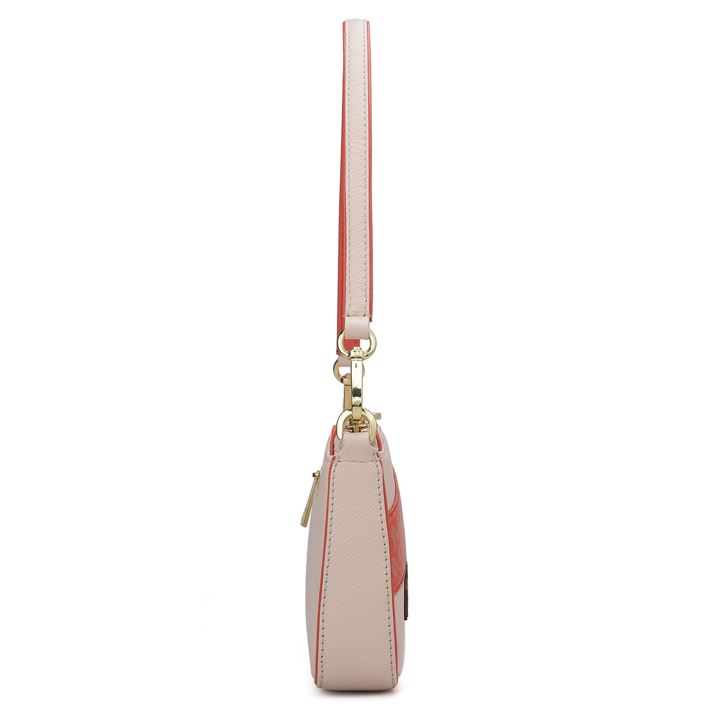 Small Franzy Monogram Leather Baguette - Blush