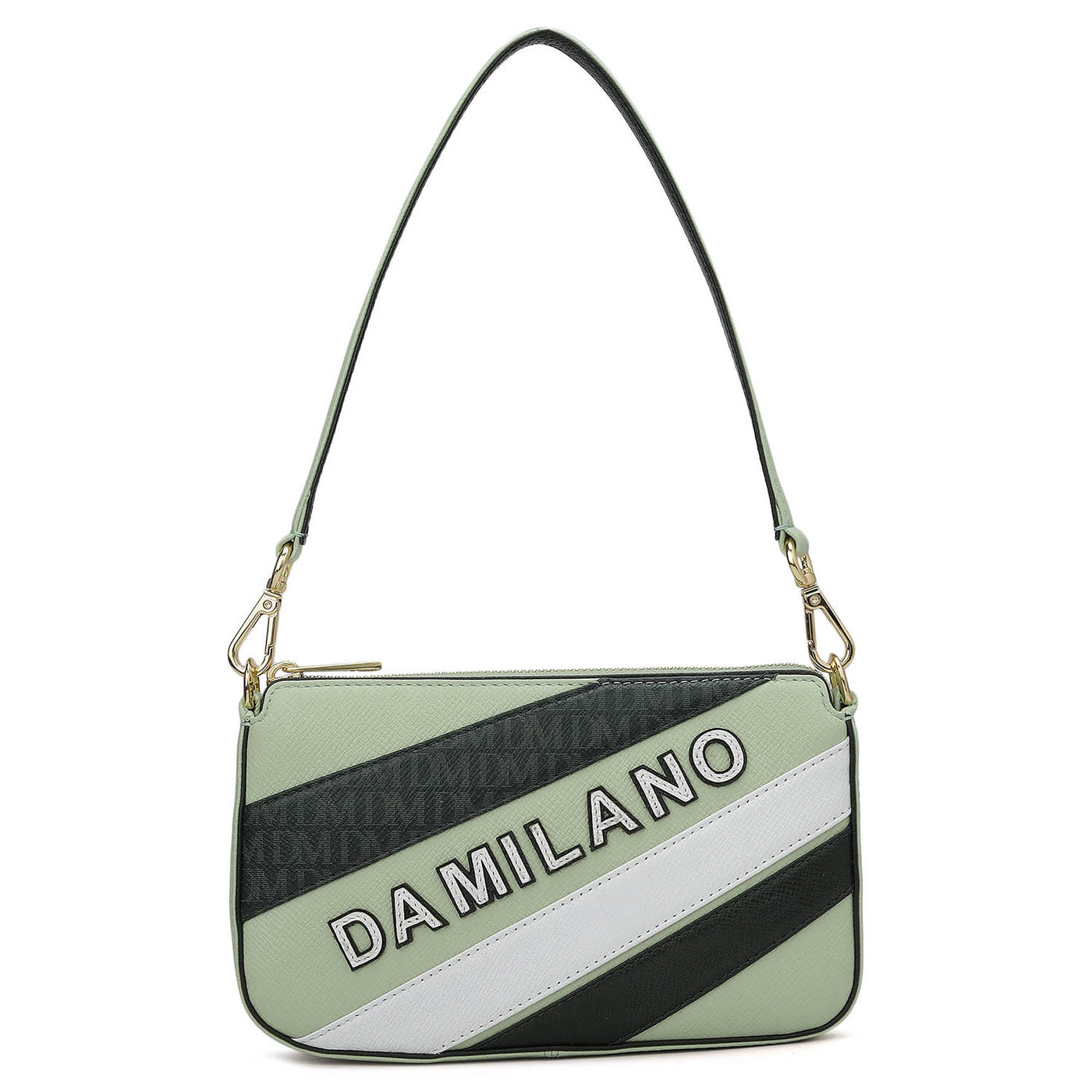 Small Franzy Monogram Leather Baguette - Mint