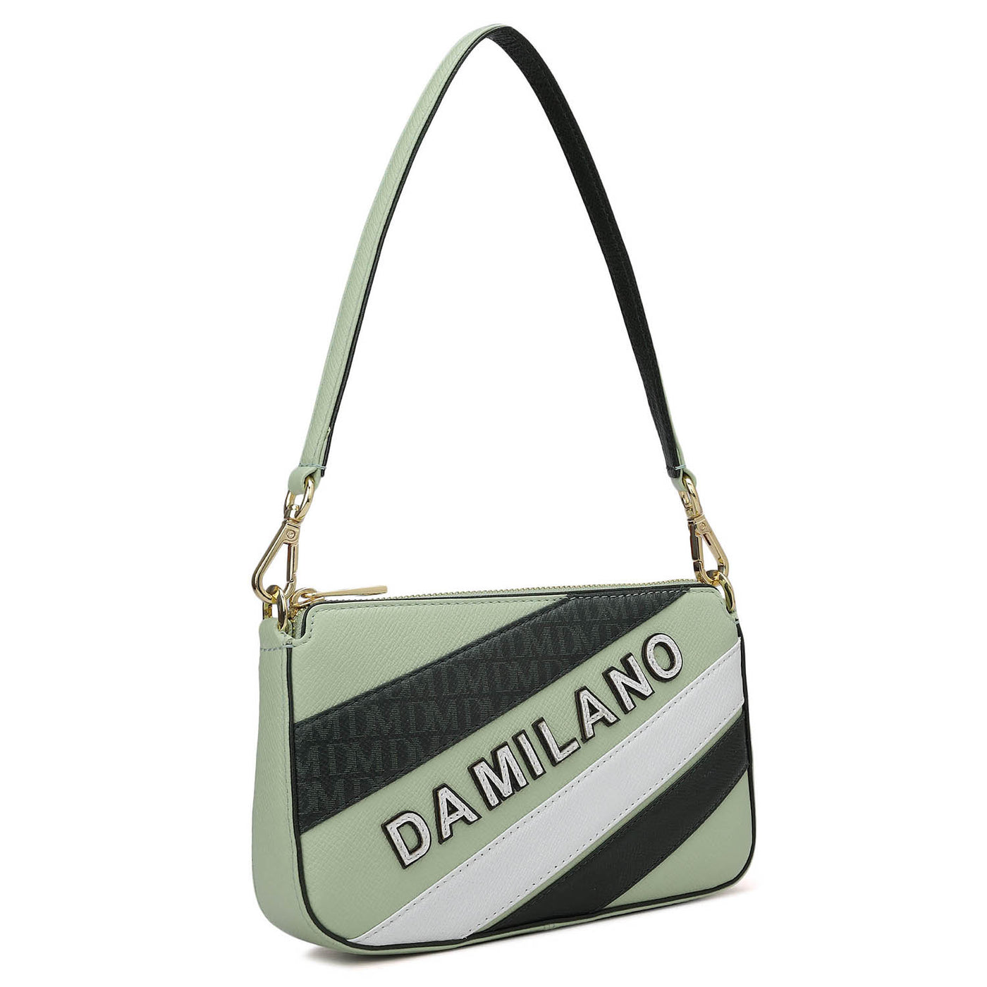 Small Franzy Monogram Leather Baguette - Mint