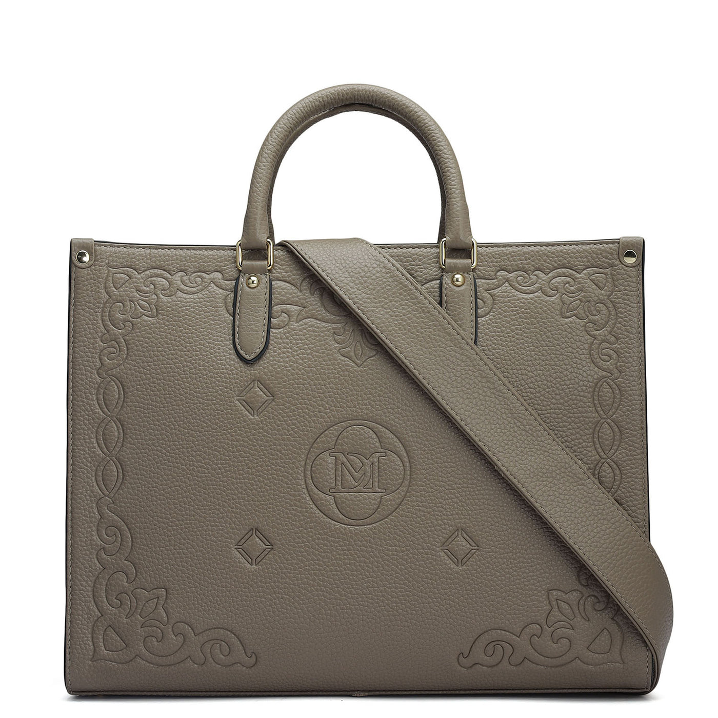 Medium Wax Leather Book Tote - Greyish Taupe