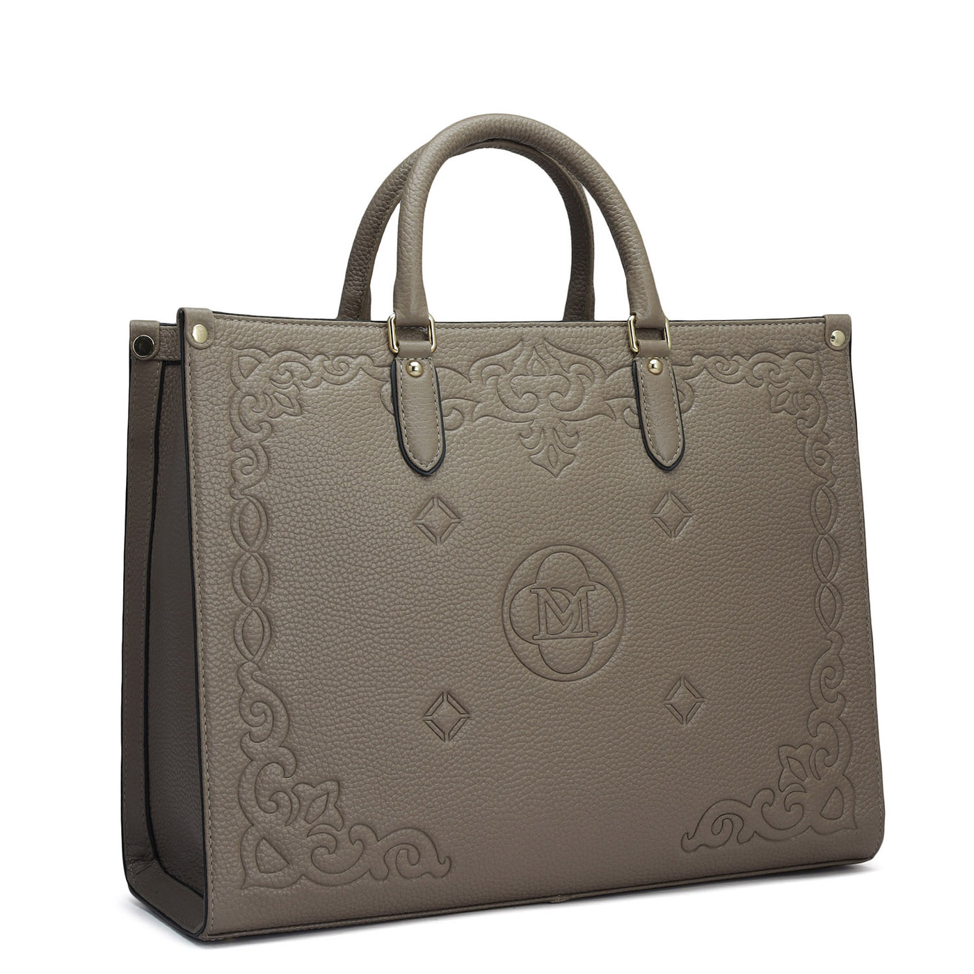 Medium Wax Leather Book Tote - Greyish Taupe