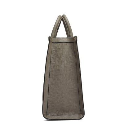 Medium Wax Leather Book Tote - Greyish Taupe