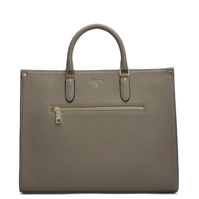 Medium Wax Leather Book Tote - Greyish Taupe