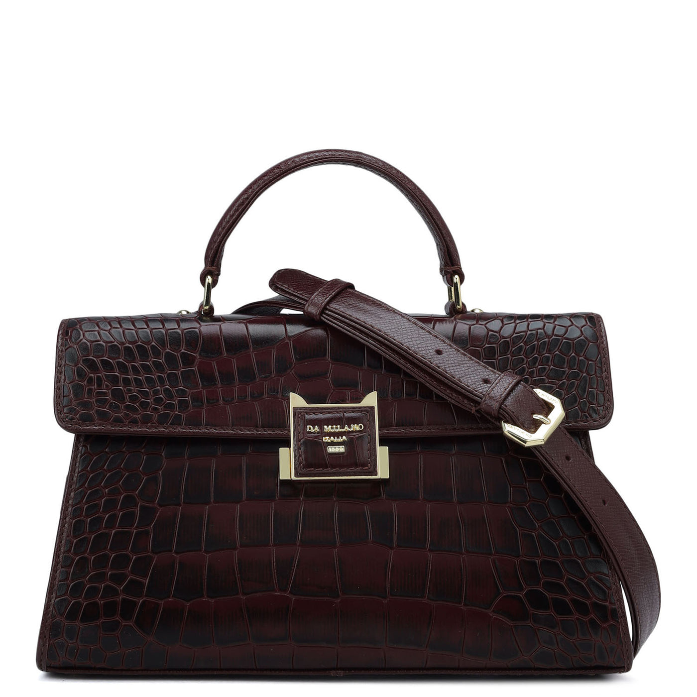 Small Croco Leather Satchel - Wine