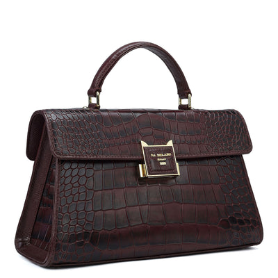 Small Croco Leather Satchel - Wine