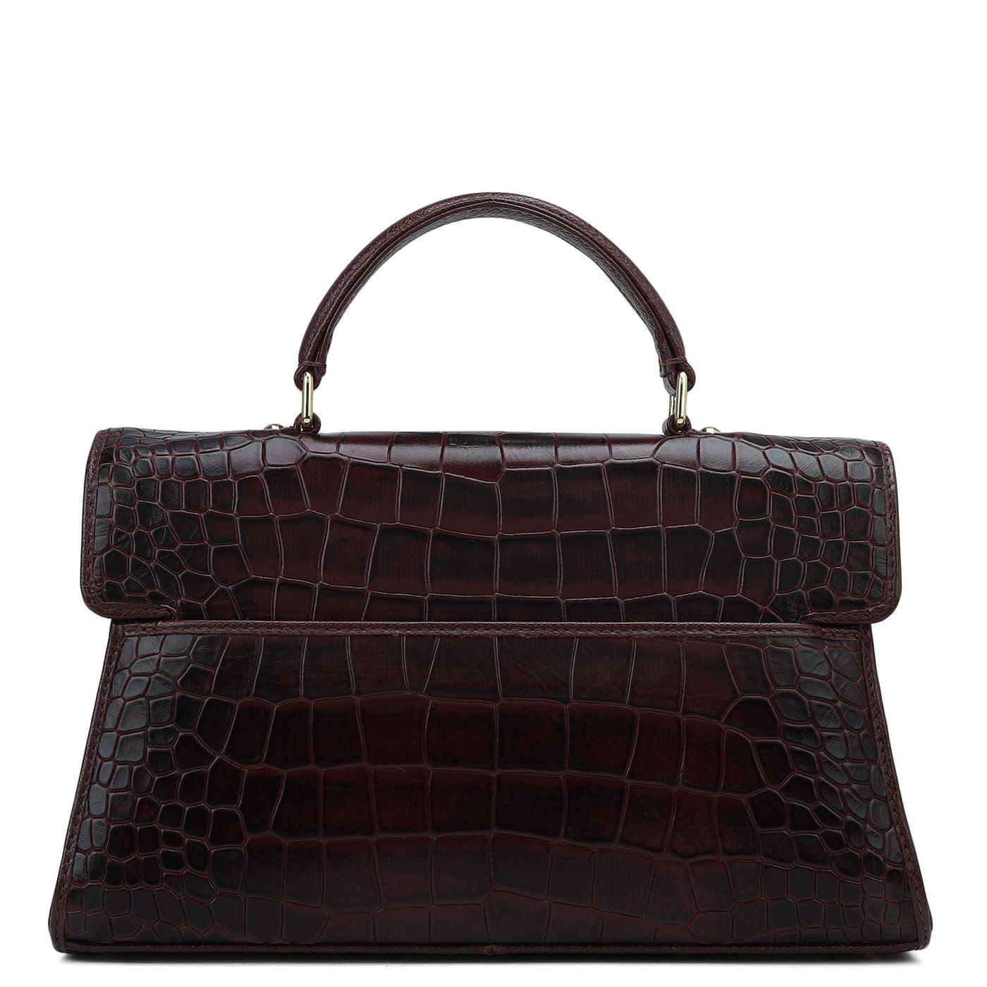 Small Croco Leather Satchel - Wine