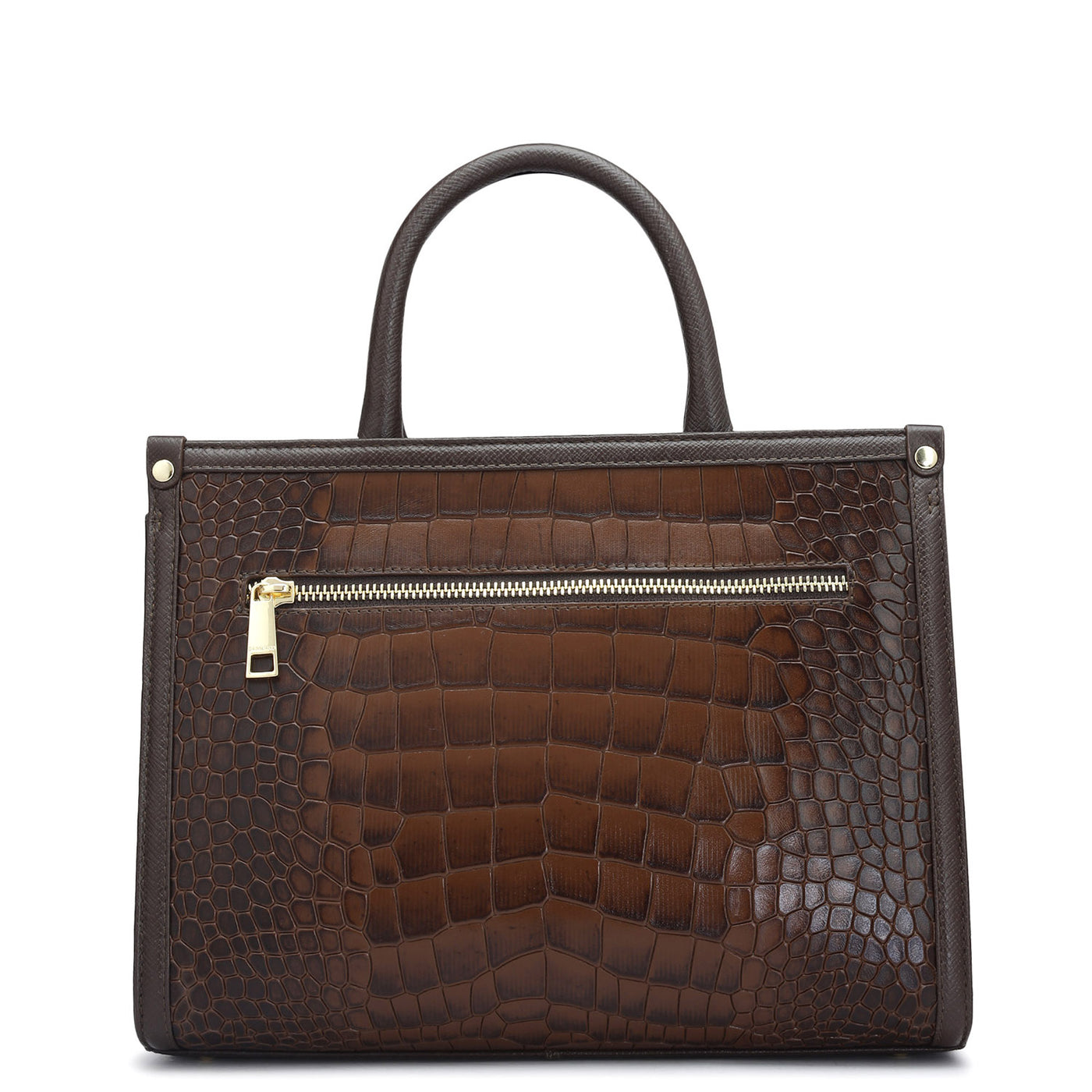 Medium Croco Leather Satchel - Brown