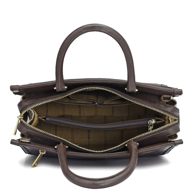 Medium Croco Leather Satchel - Brown