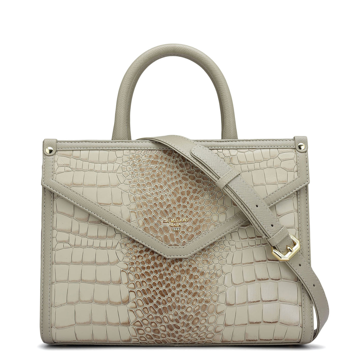 Medium Croco Leather Satchel - Frost