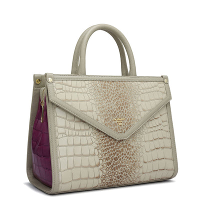 Medium Croco Leather Satchel - Frost