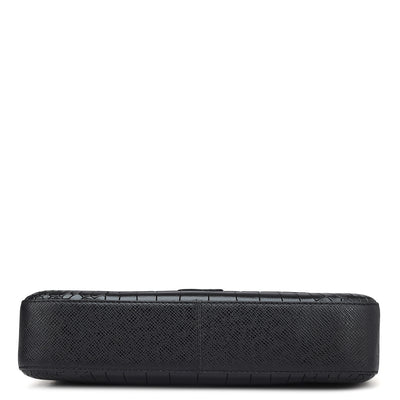 Small Croco Leather Baguette - Black