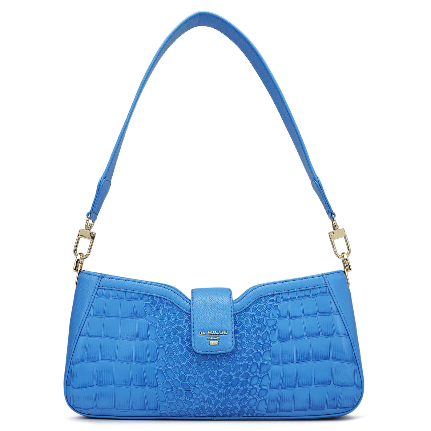 Small Croco Leather Baguette - Blue