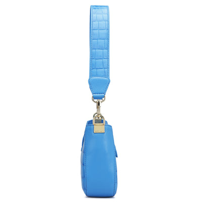 Small Croco Leather Baguette - Blue