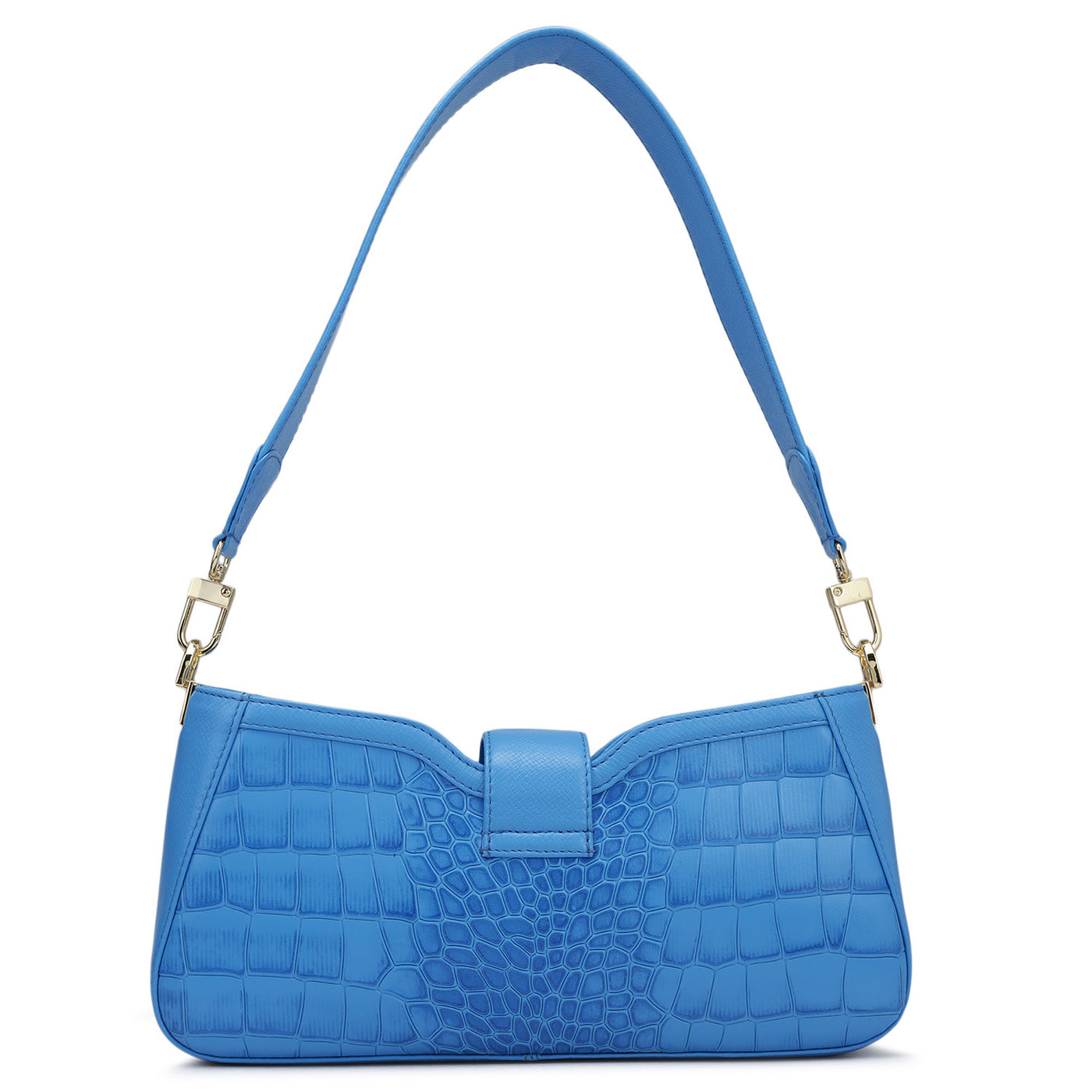 Small Croco Leather Baguette - Blue