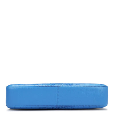 Small Croco Leather Baguette - Blue