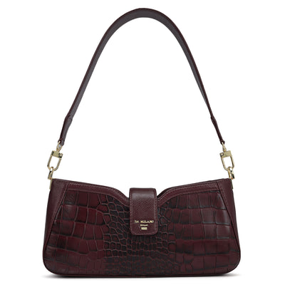 Small Croco Leather Baguette - Wine