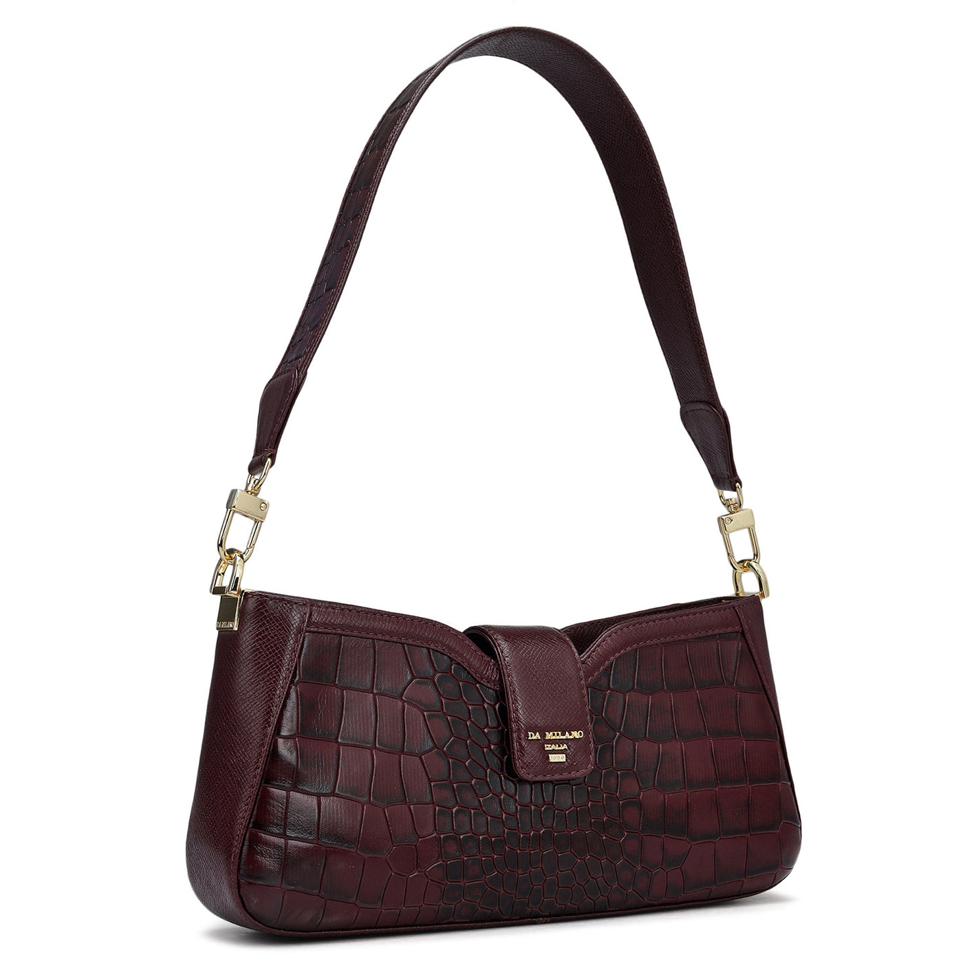 Small Croco Leather Baguette - Wine