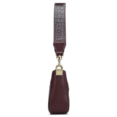 Small Croco Leather Baguette - Wine