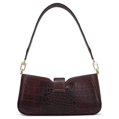 Small Croco Leather Baguette - Wine