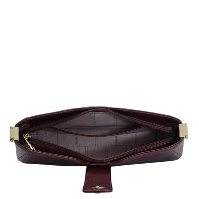 Small Croco Leather Baguette - Wine