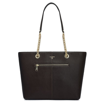 Medium Wax Leather Tote - Chocolate