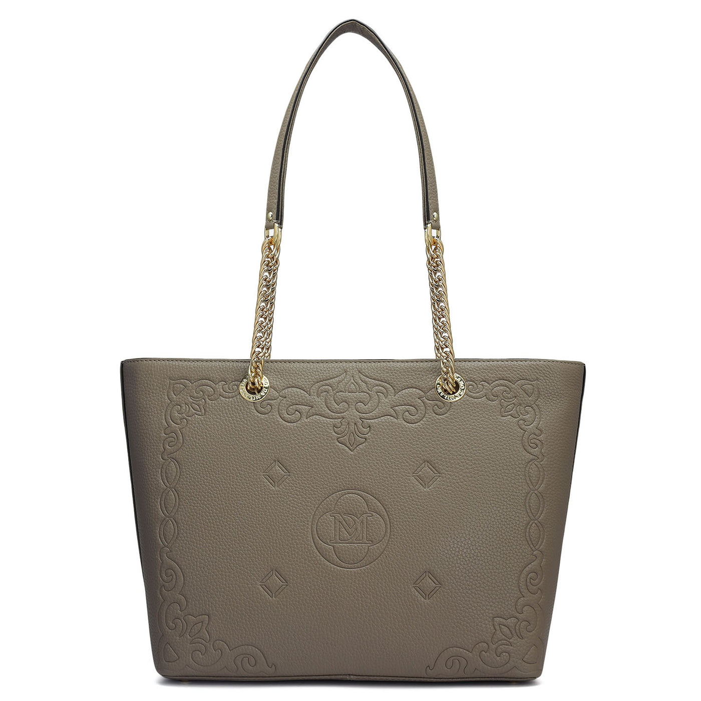 Medium Wax Leather Tote - Greyish Taupe