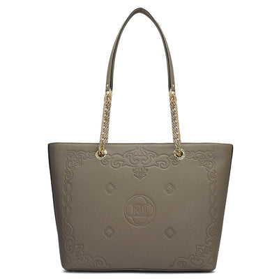 Medium Wax Leather Tote - Greyish Taupe