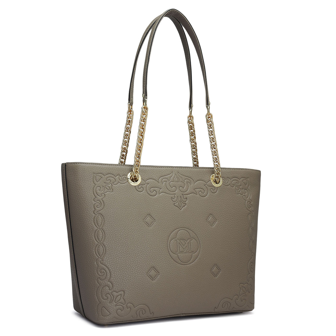 Medium Wax Leather Tote - Greyish Taupe