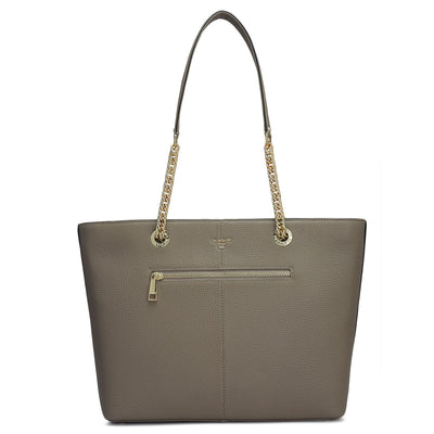 Medium Wax Leather Tote - Greyish Taupe