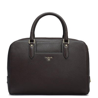 Medium Wax Leather Satchel - Chocolate