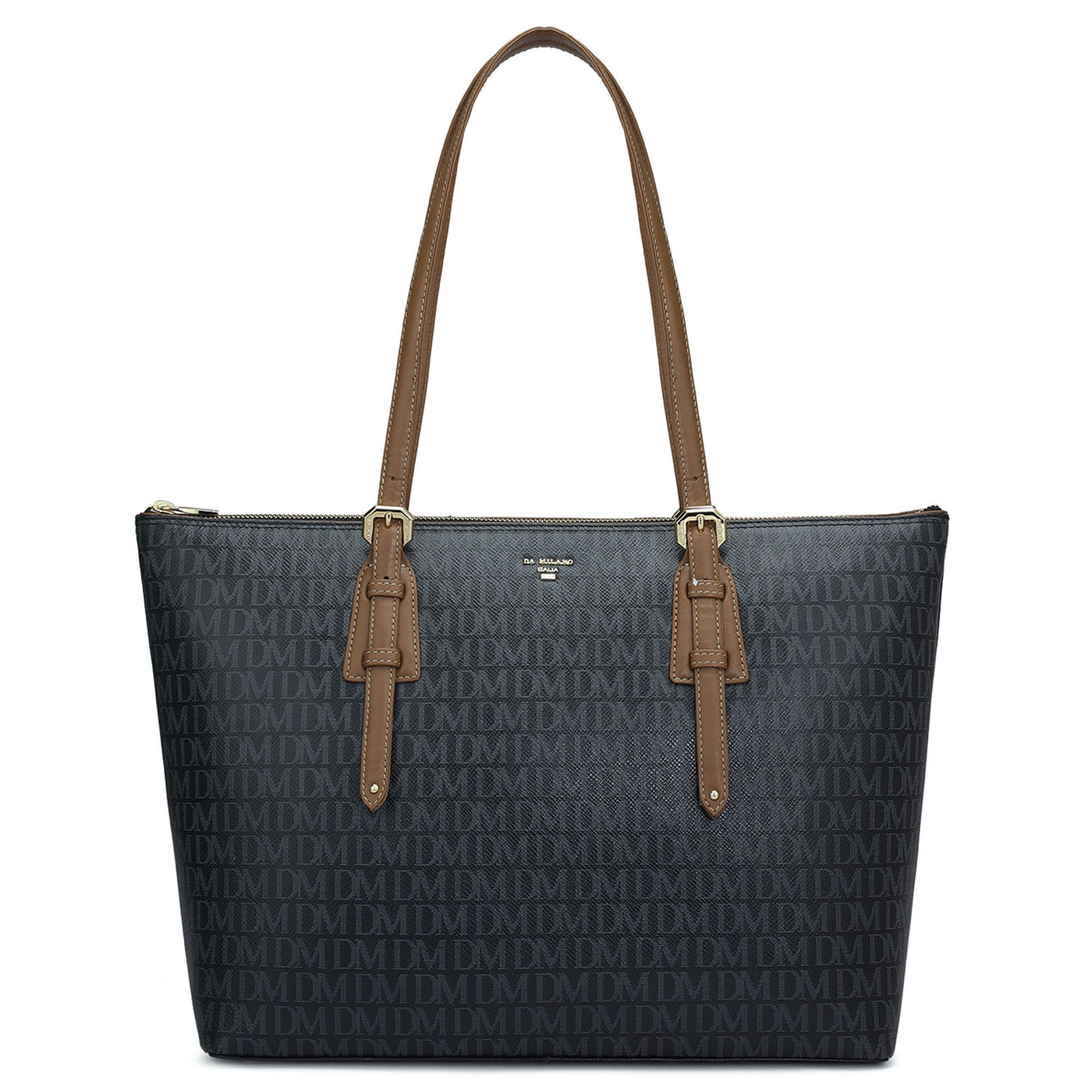 Large Monogram Leather Tote - Black