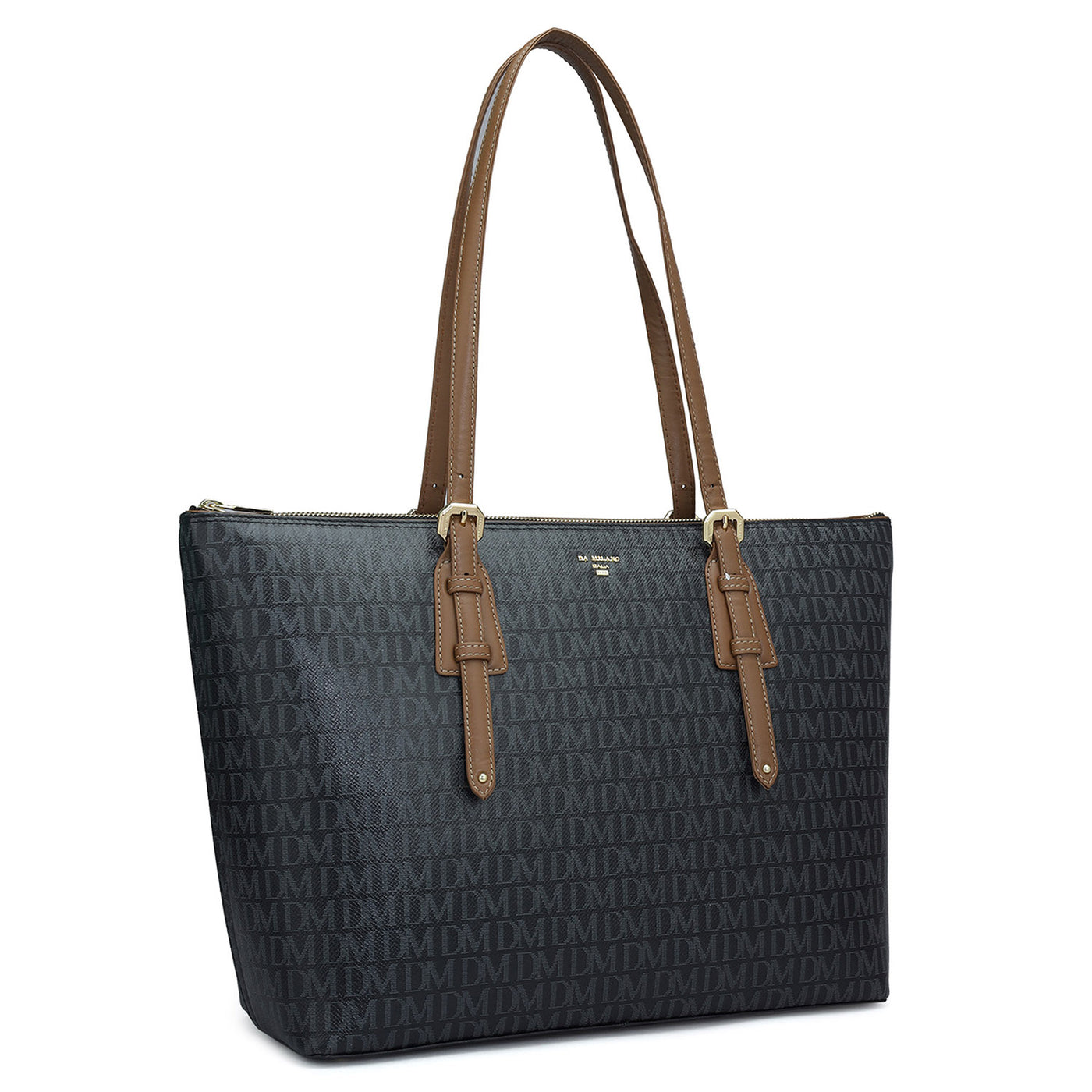 Large Monogram Leather Tote - Black