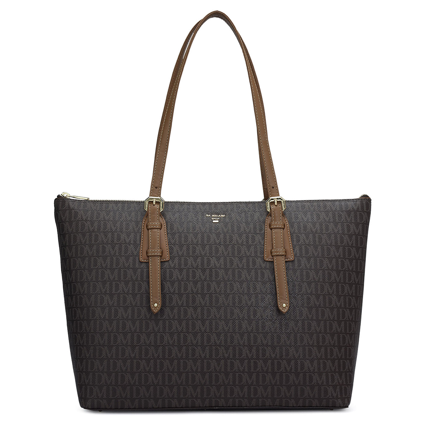 Large Monogram Leather Tote - Chocolate