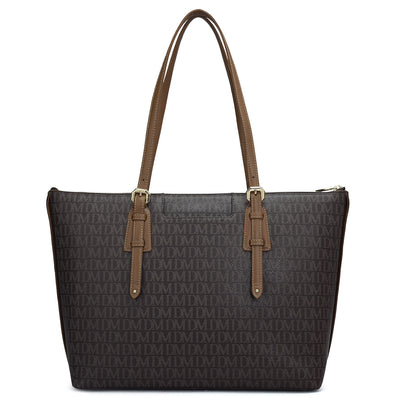 Large Monogram Leather Tote - Chocolate