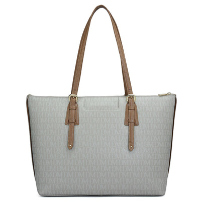 Large Monogram Leather Tote - Stone Grey