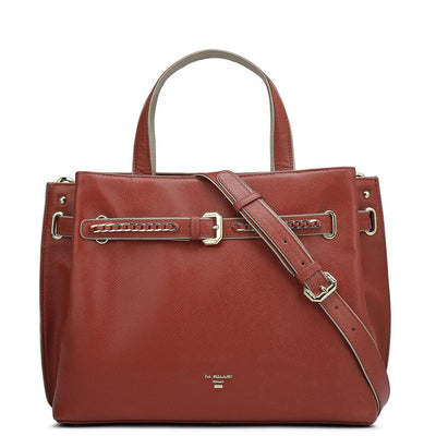 Medium Franzy Leather Satchel - Brick