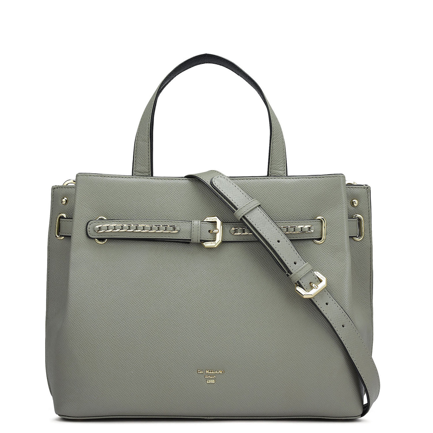 Medium Franzy Leather Satchel - Stone Grey