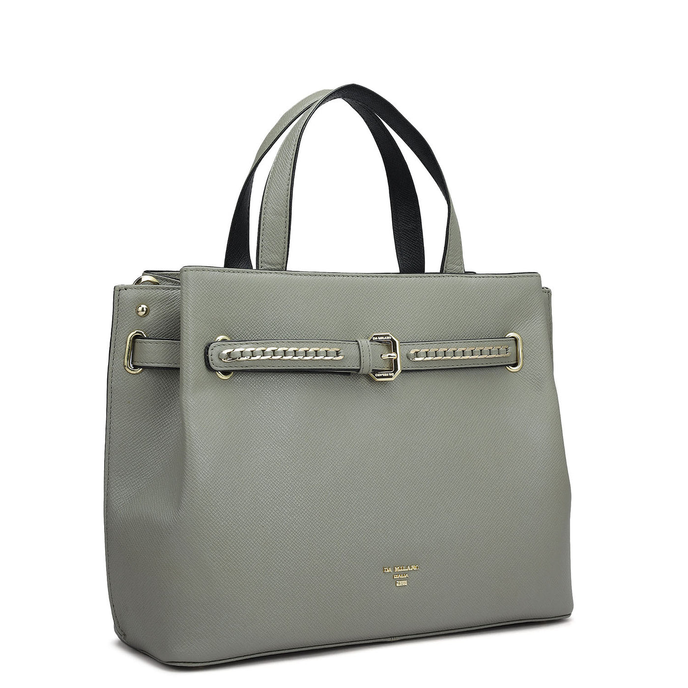 Medium Franzy Leather Satchel - Stone Grey