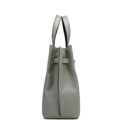 Medium Franzy Leather Satchel - Stone Grey