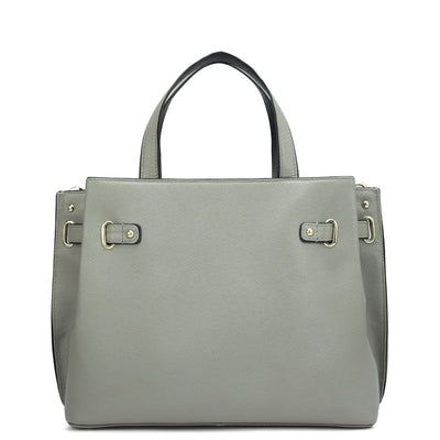 Medium Franzy Leather Satchel - Stone Grey