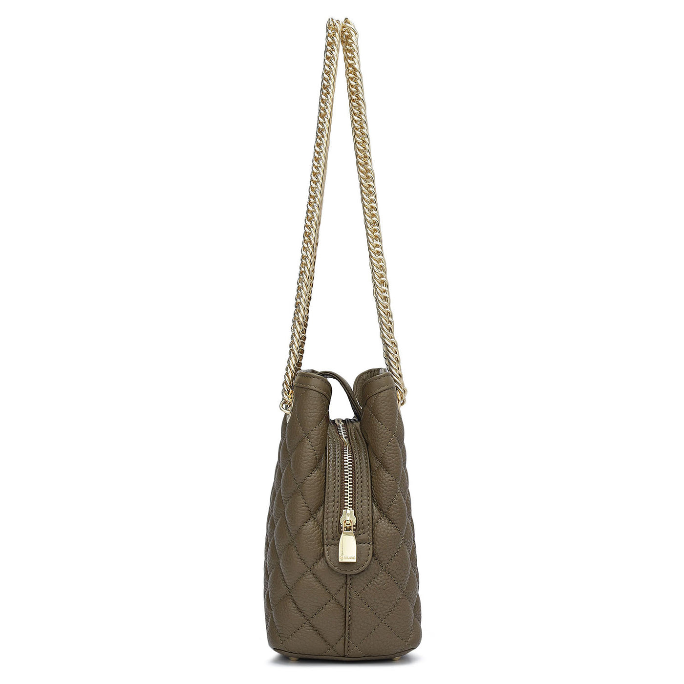 Small Quilting Leather Shoulder Bag - Moss