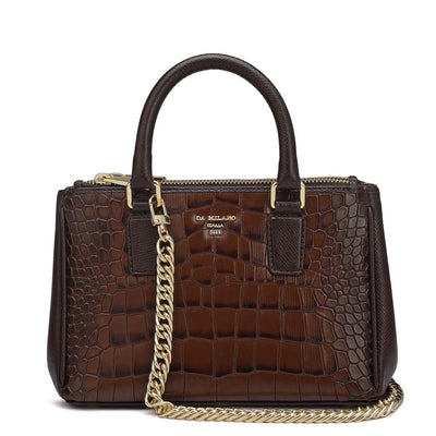 Small Croco Franzy Leather Satchel - Brown