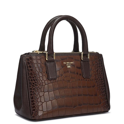 Small Croco Franzy Leather Satchel - Brown