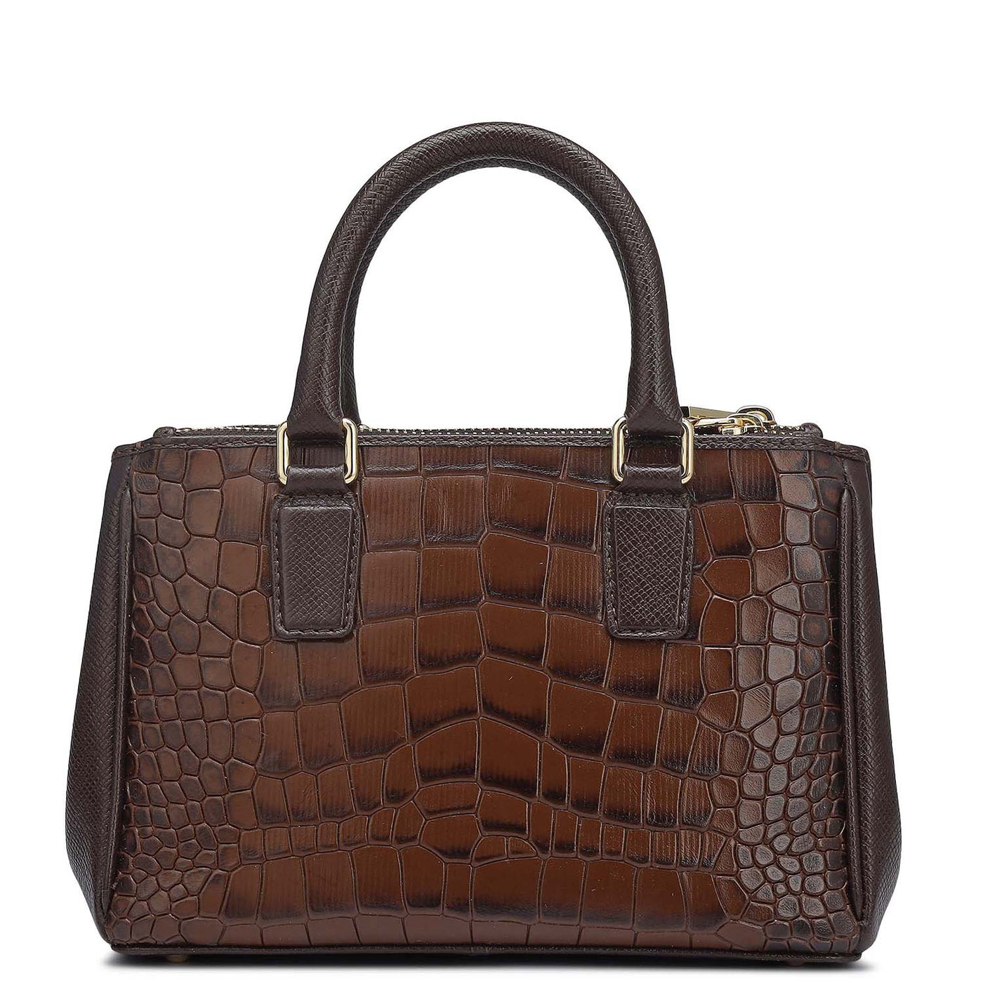 Small Croco Franzy Leather Satchel - Brown