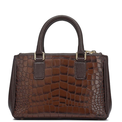 Small Croco Franzy Leather Satchel - Brown