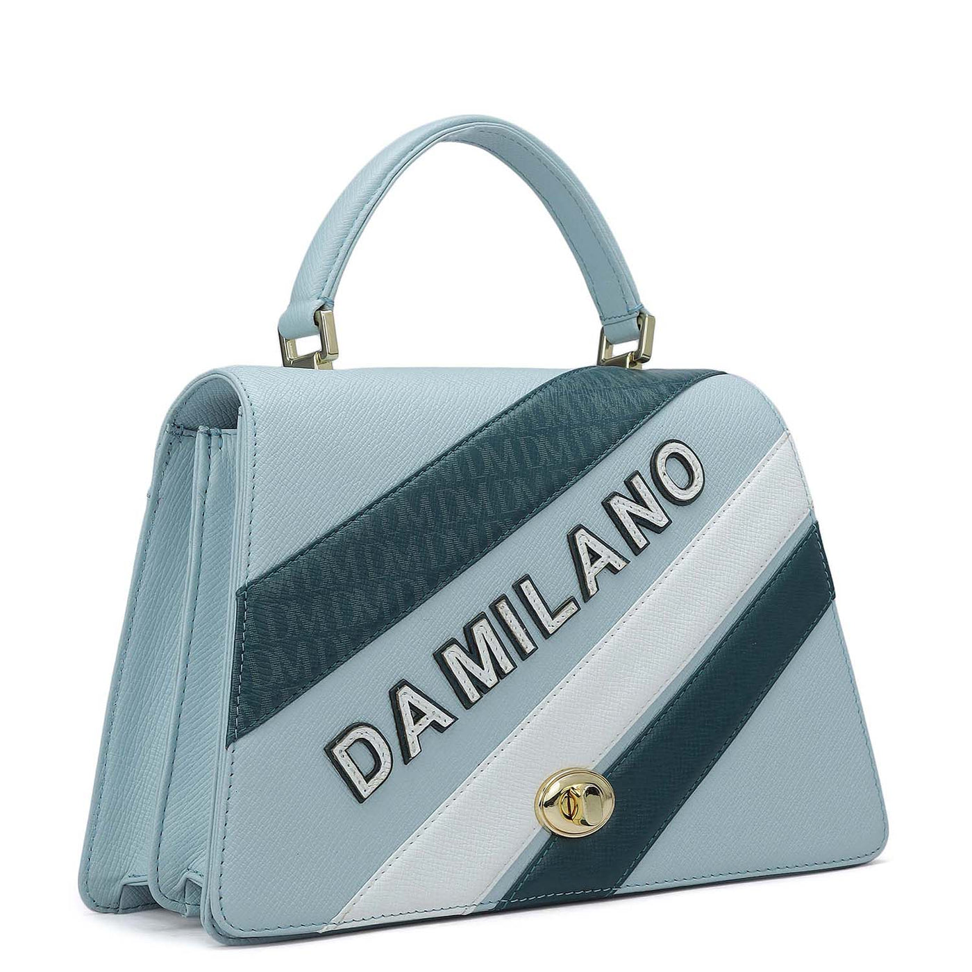 Small Franzy Monogram Leather Satchel - Cloud Blue