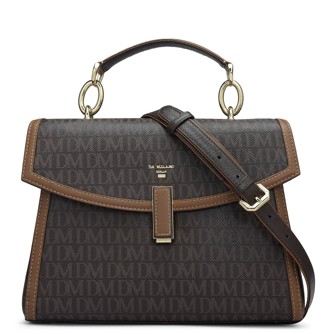 Medium Monogram Leather Satchel - Chocolate