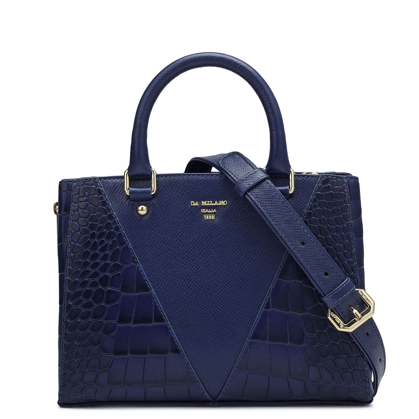 Small Croco Franzy Leather Satchel - Ink Blue